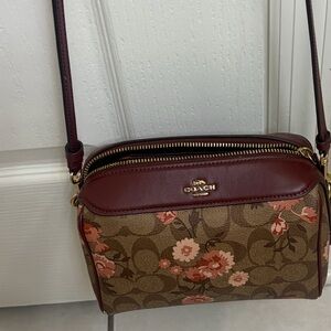 Coach Brown and Red Floral Crossbody Bag